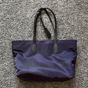 Burberry Navy Tote with Black Handles
